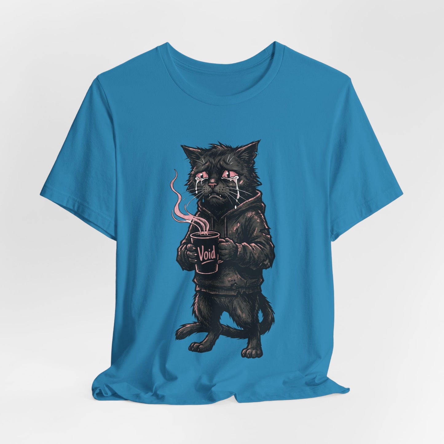 VOID - The Dark Void Cat T‑Shirt — Gothic Coffee Black Cat Illustration Tee