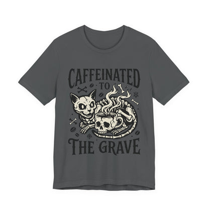 VOID - Caffeinated to the Grave Tee — Gothic Skull & Cat Coffee Shirt