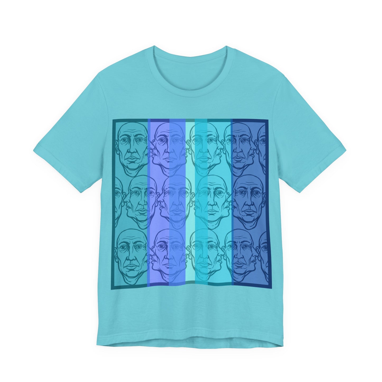 HotGossip - Blue - Pop Art Faces Tee — Blue Gradient Repeated Portrait Graphic T-Shirt