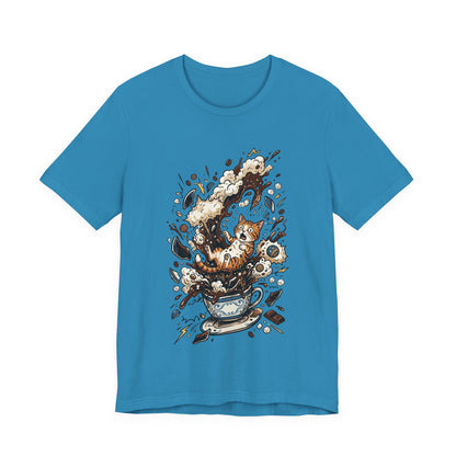 VOID - Cat Coffee Splash T‑Shirt — Cute Kitten Popping Out of Exploding Coffee Cup Tee