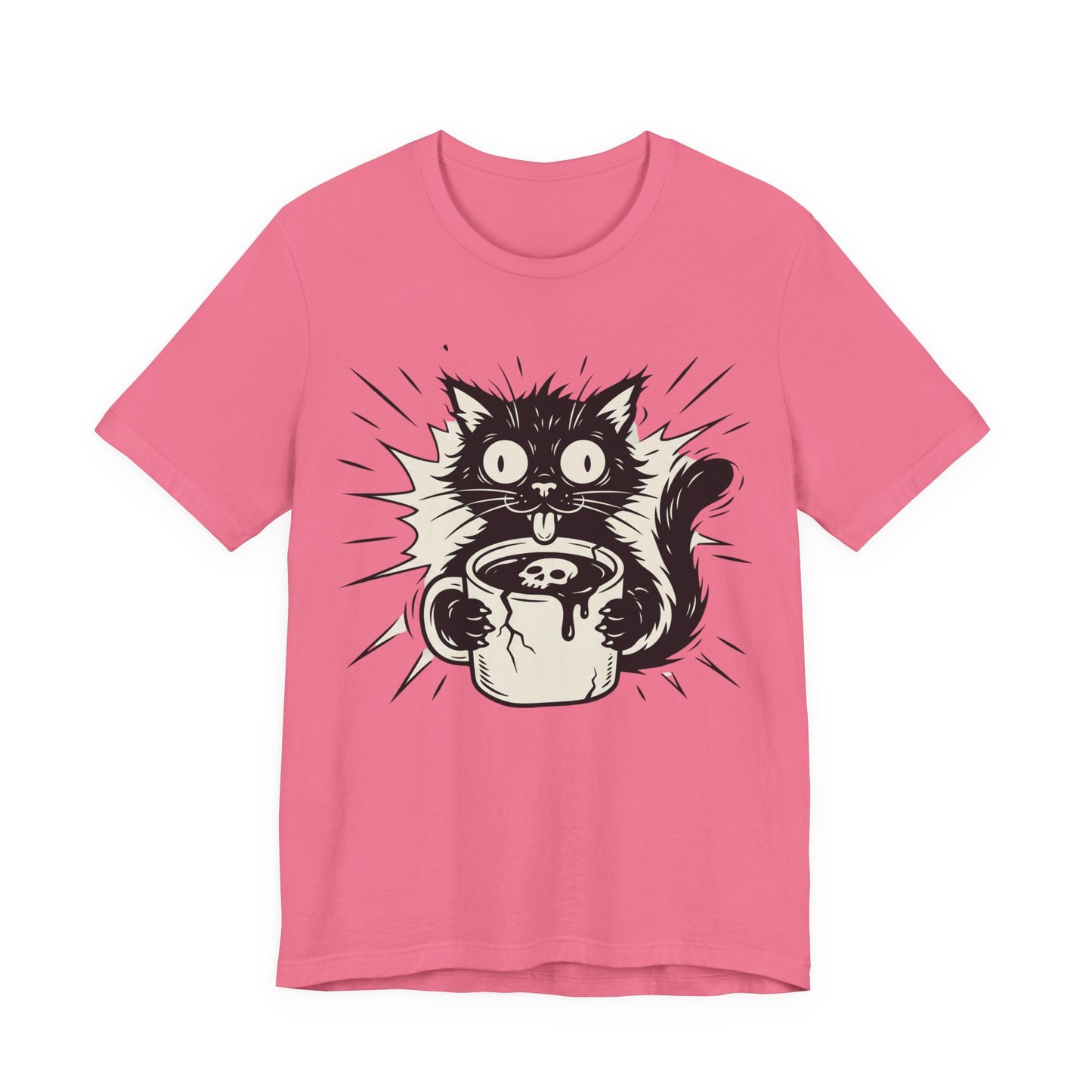 VOID - Cat & Coffee Tee — Cute Crazy Cat Holding Mug Graphic T-Shirt