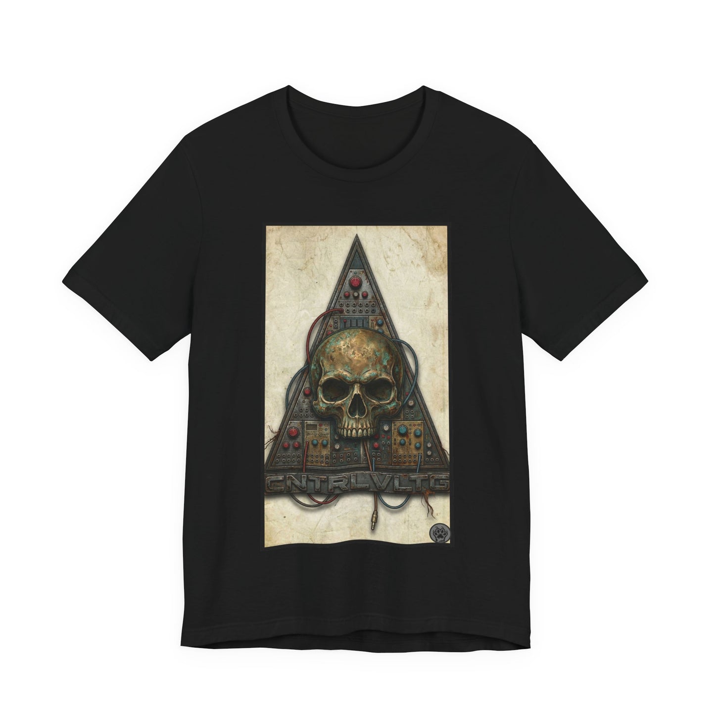CV - Control Voltage - Ancient Skull Modular Analog Synth Tee — Retro Electronic Skull Graphic T-Shirt