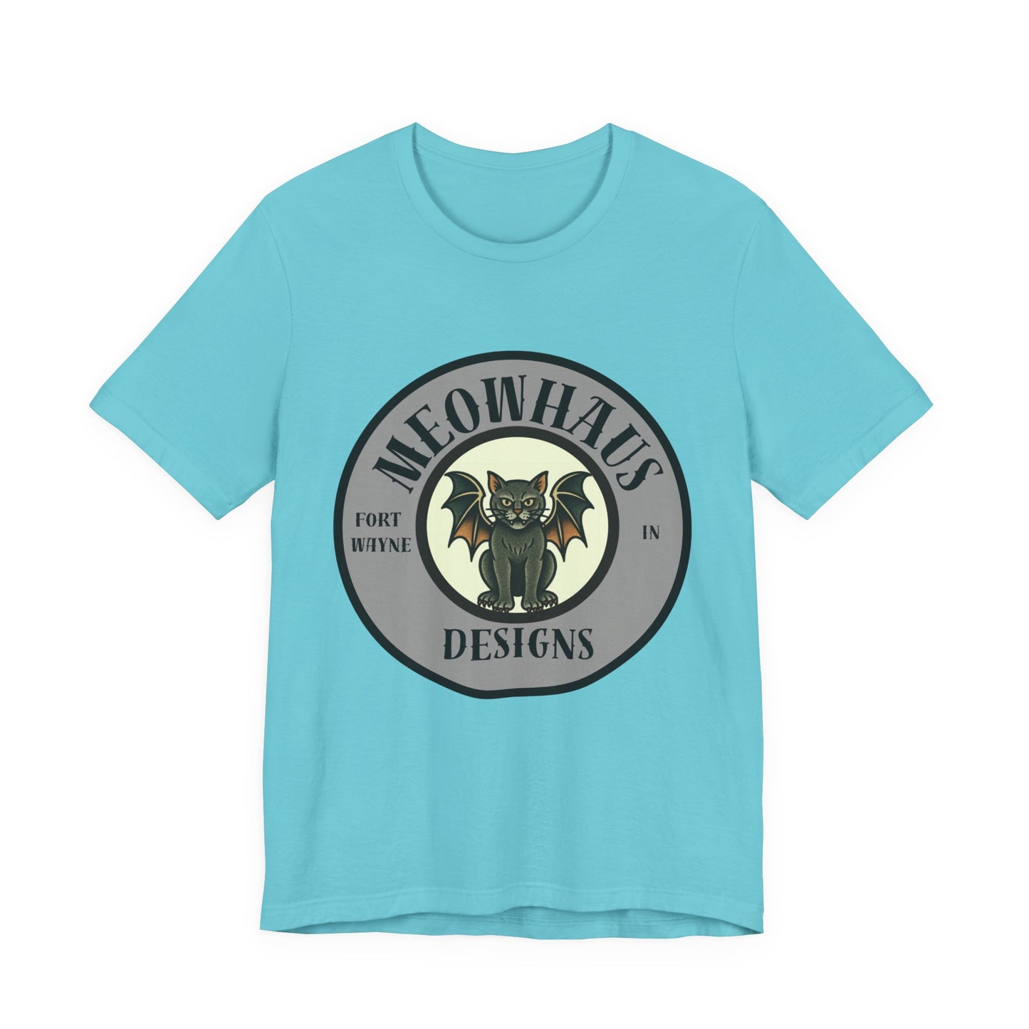 MHD Emblem - Grey Circle - Vintage Tattoo Meowhaus Designs Bat Cat Logo Tee