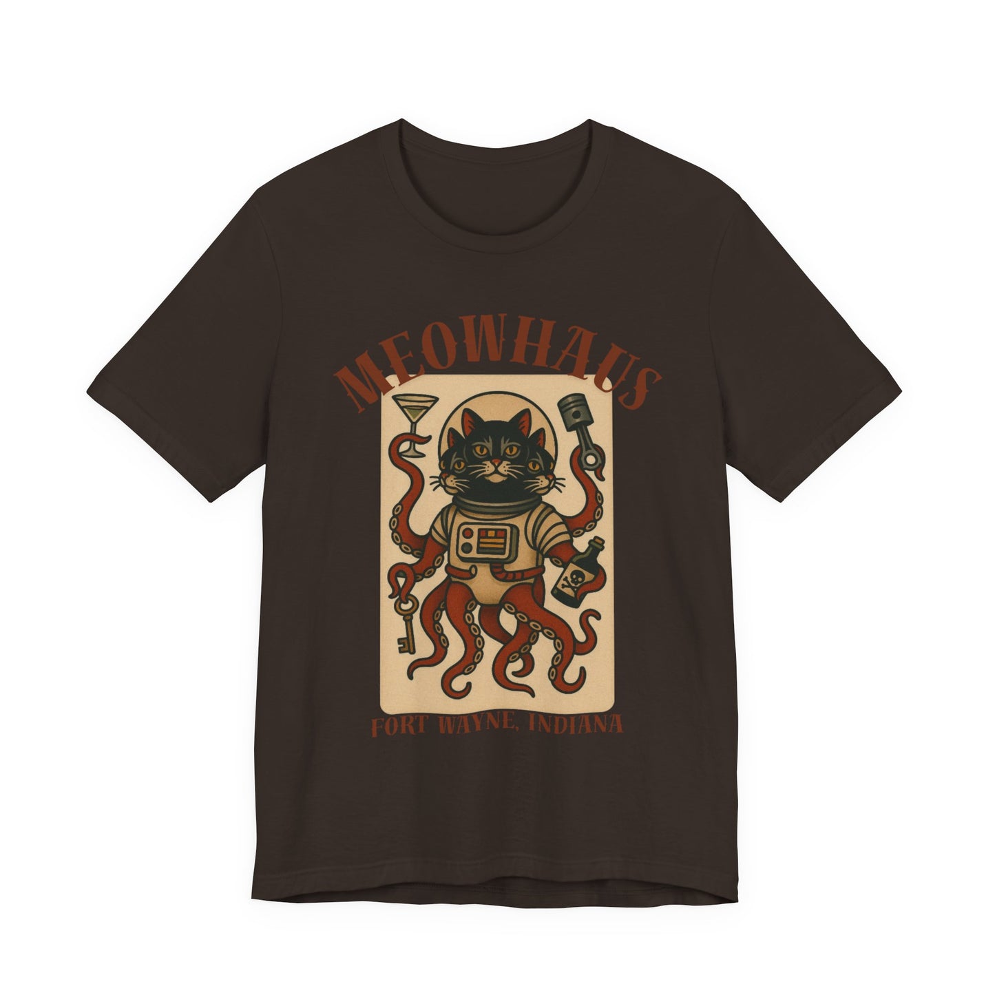 AlienCat Astronaut - Classic Tattoo Design Meowhaus Cat Octopus Tee — Fort Wayne, Indiana Retro Graphic T-Shirt