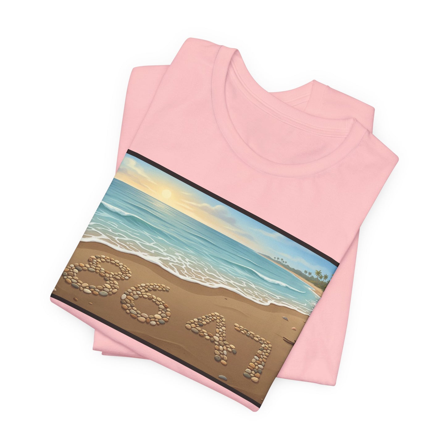 A Nice Day At The Beach - Horizontal V2 - Beach Sunset T-Shirt with '86 47' Sand Art – Coastal Vacation Tee