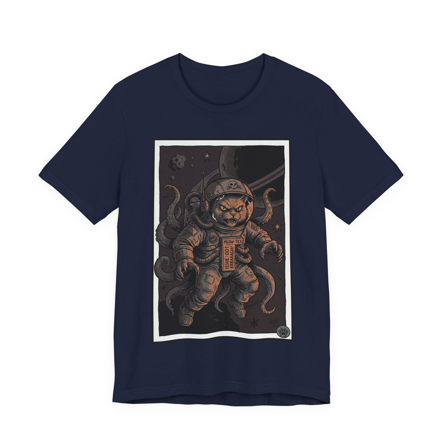AlienCat Astronaut In Space! - Dark - Cat Graphic Tee – Space Cat with Tentacles Illustration