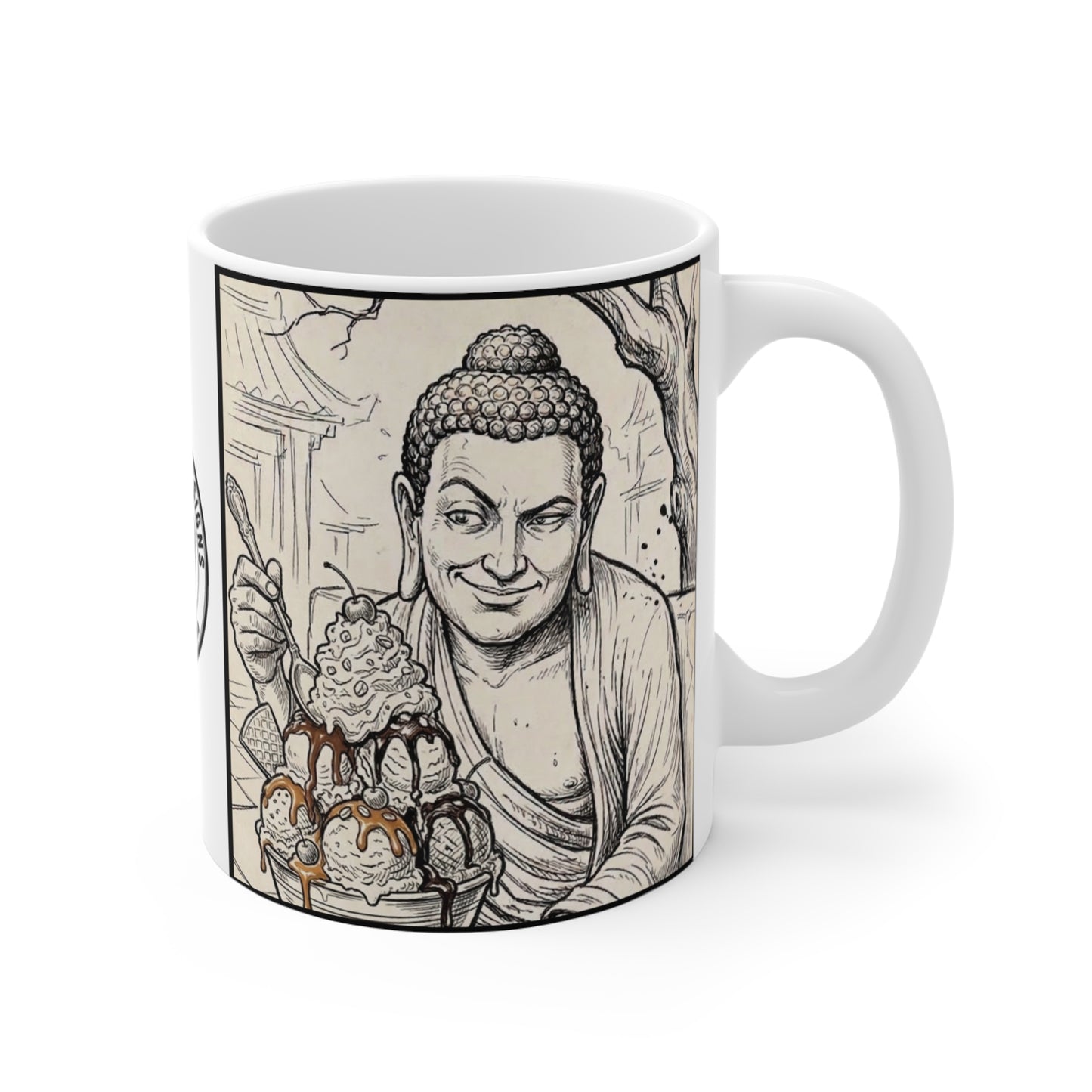 BadBuddha - Sundae - 11oz Mug Ambi Handle — Whimsical Buddha with Ice Cream Religious Humor 11oz