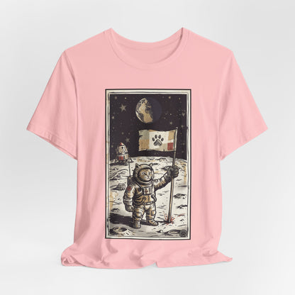 SpaceCat - Conquers The Moon! - Astronaut Cat Moon T-Shirt — Vintage Styled Space Kitty Flag Tee