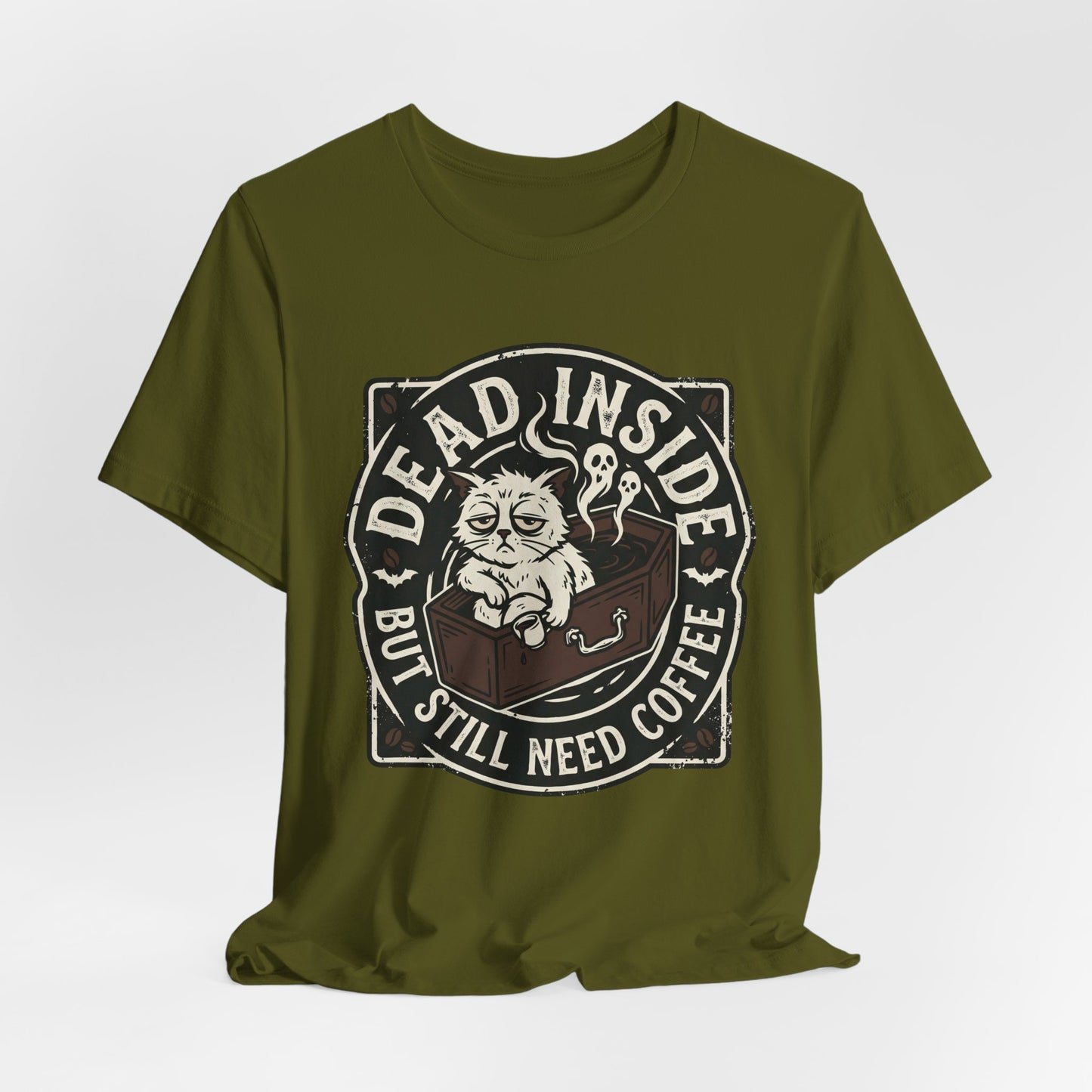 VOID - Dead Inside But Still Need Coffee T-Shirt - Coffee Cat Humor Tee