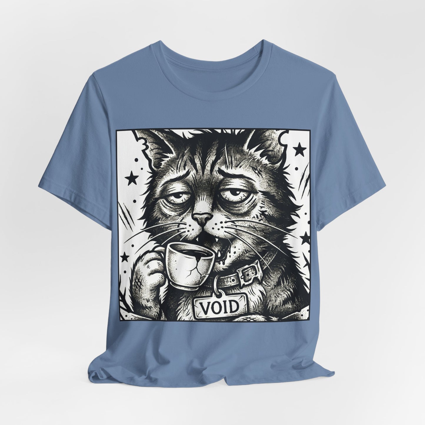 VOID - The Original Void Cat Tee — Tired Moody Cat Drinking Coffee Graphic T-Shirt
