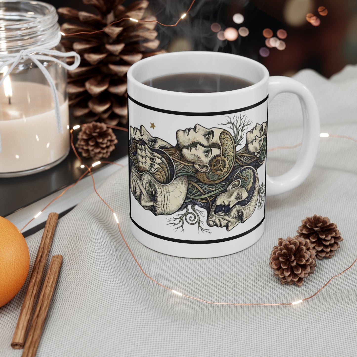 Family Of Thought - New Design 2 Horizontal - 11oz Mug Ambi Handle - Internal Thoughts, OCD, Mental Illness, Hearing Voices, ADHD