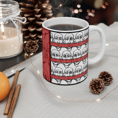 HotGossip - New Design 3 - 11oz Ceramic Mug Ambi Handle — Retro Red Face Pattern Modern Original Art Coffee Cup