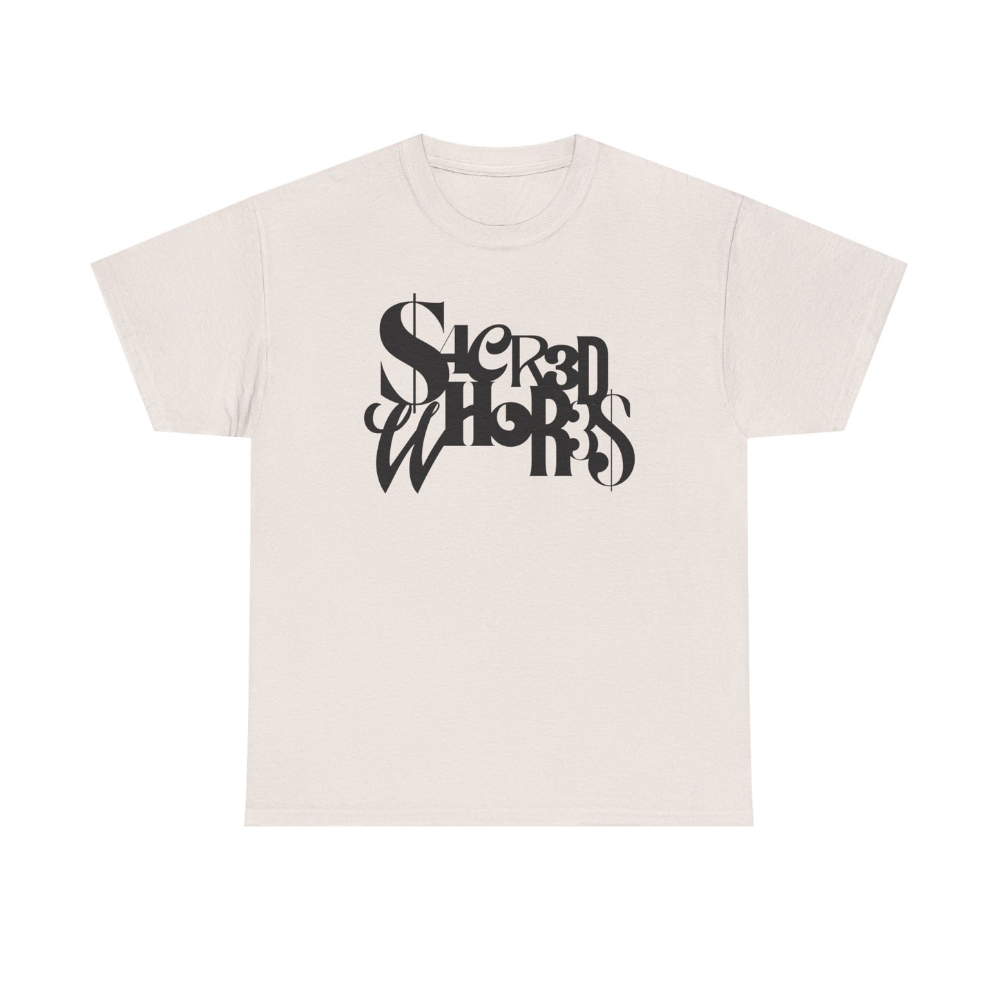 Sacred Whores - Mixed Fonts Graphic Tee — Gothic Ambigram Band Shirt
