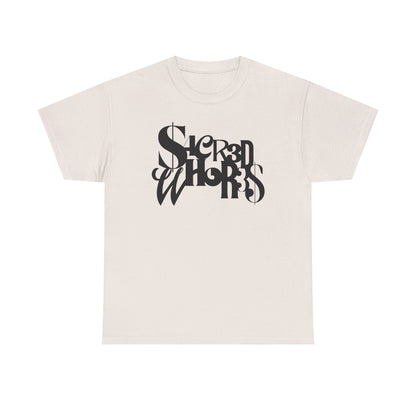 Sacred Whores - Mixed Fonts Graphic Tee — Gothic Ambigram Band Shirt