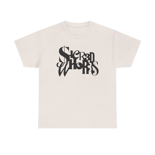 Sacred Whores - Mixed Fonts Graphic Tee — Gothic Ambigram Band Shirt