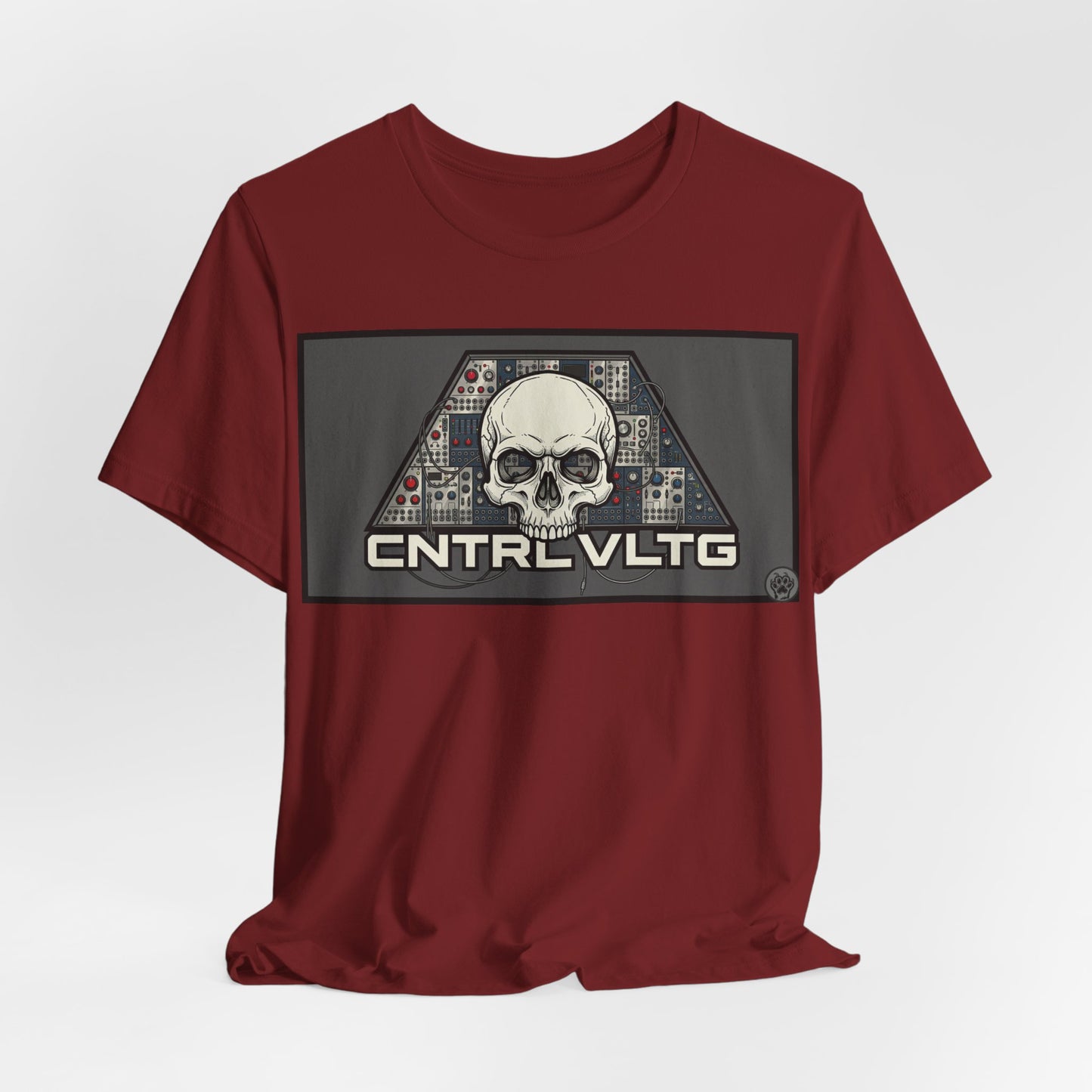 CV Control Voltage - TriBase Grey - Skull Modular Synth Analog Circuit 'CNTRL VLTG' Graphic Tee - Retro Tech Skull T-Shirt