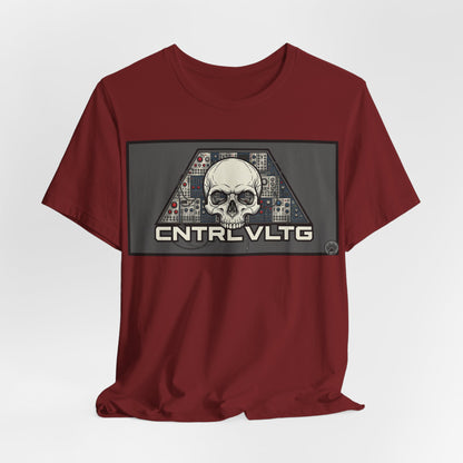 CV Control Voltage - TriBase Grey - Skull Modular Synth Analog Circuit 'CNTRL VLTG' Graphic Tee - Retro Tech Skull T-Shirt