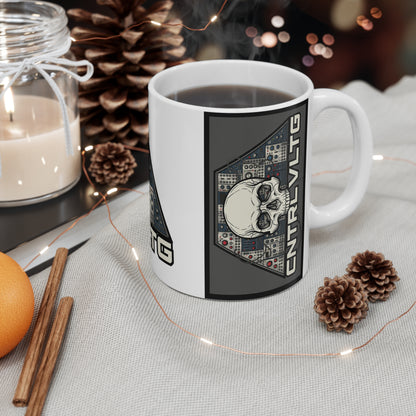 CV Control Coltage TriBase White/Grey - 11oz Mug Ambi Handle — Skull & Modular Analog Synthesizer 'CNTRLVLTG' Electronic Music Coffee Mug