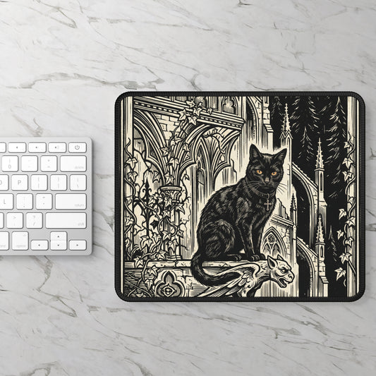 DarkArts- Cat 2 - Gothic Black Cat Mousepad - Cathedral Gargoyle Dark Imagery