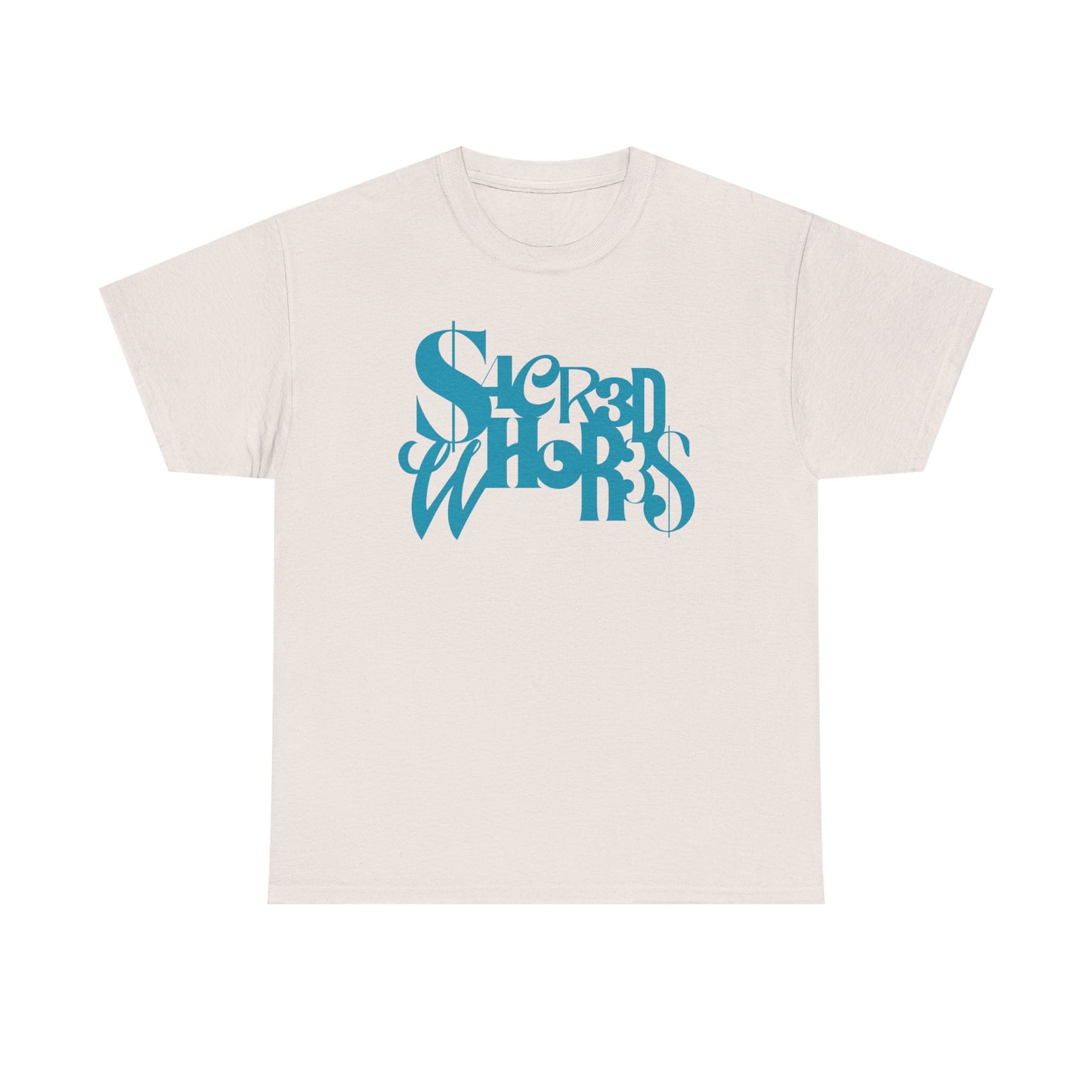 Sacred Whores - Mixed Fonts Graphic Tee — Retro Gothic Logo T-Shirt