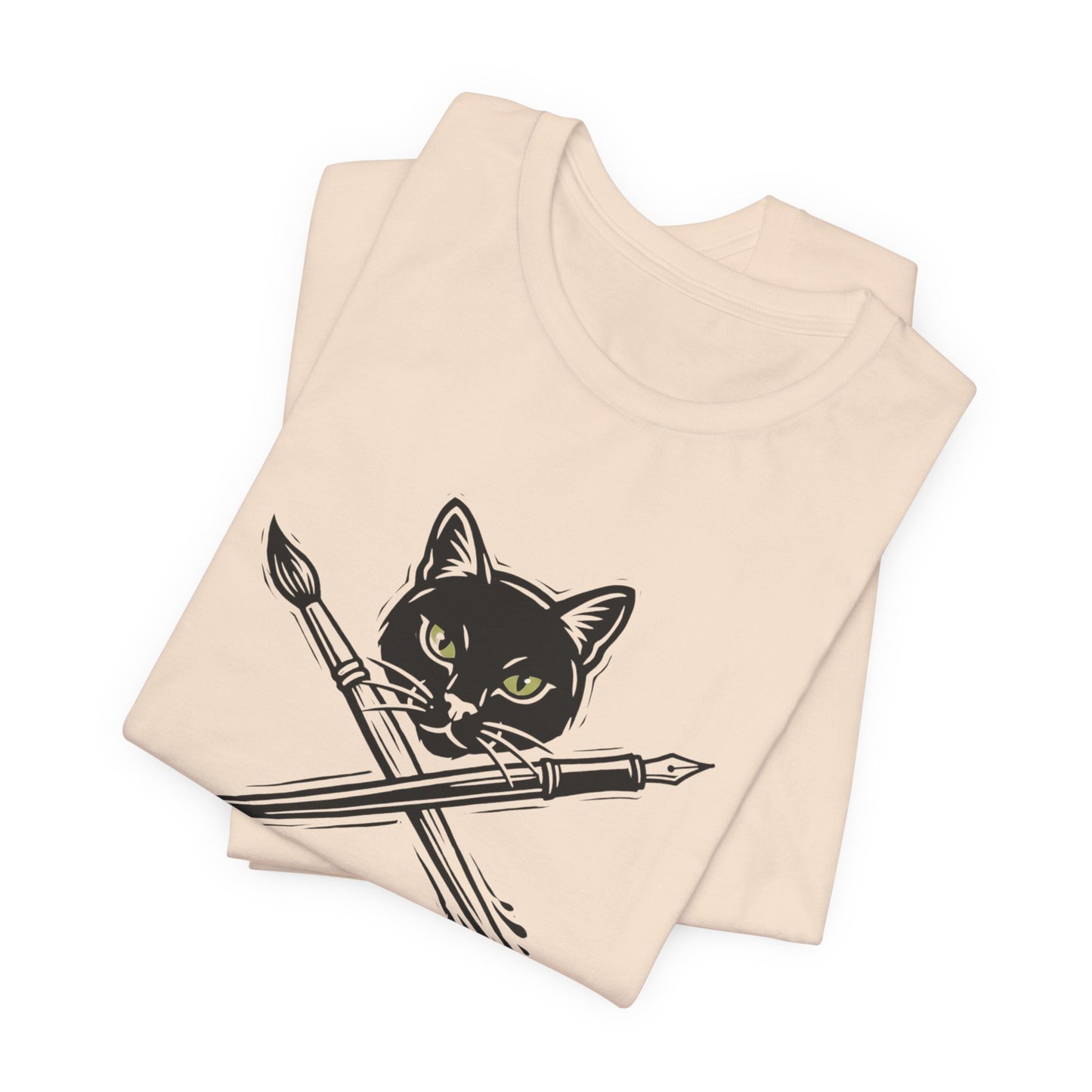 Creative Cat Version 2 - Artist Cat T-Shirt — Black Cat with Crossed Paintbrushes Graphic Tee
