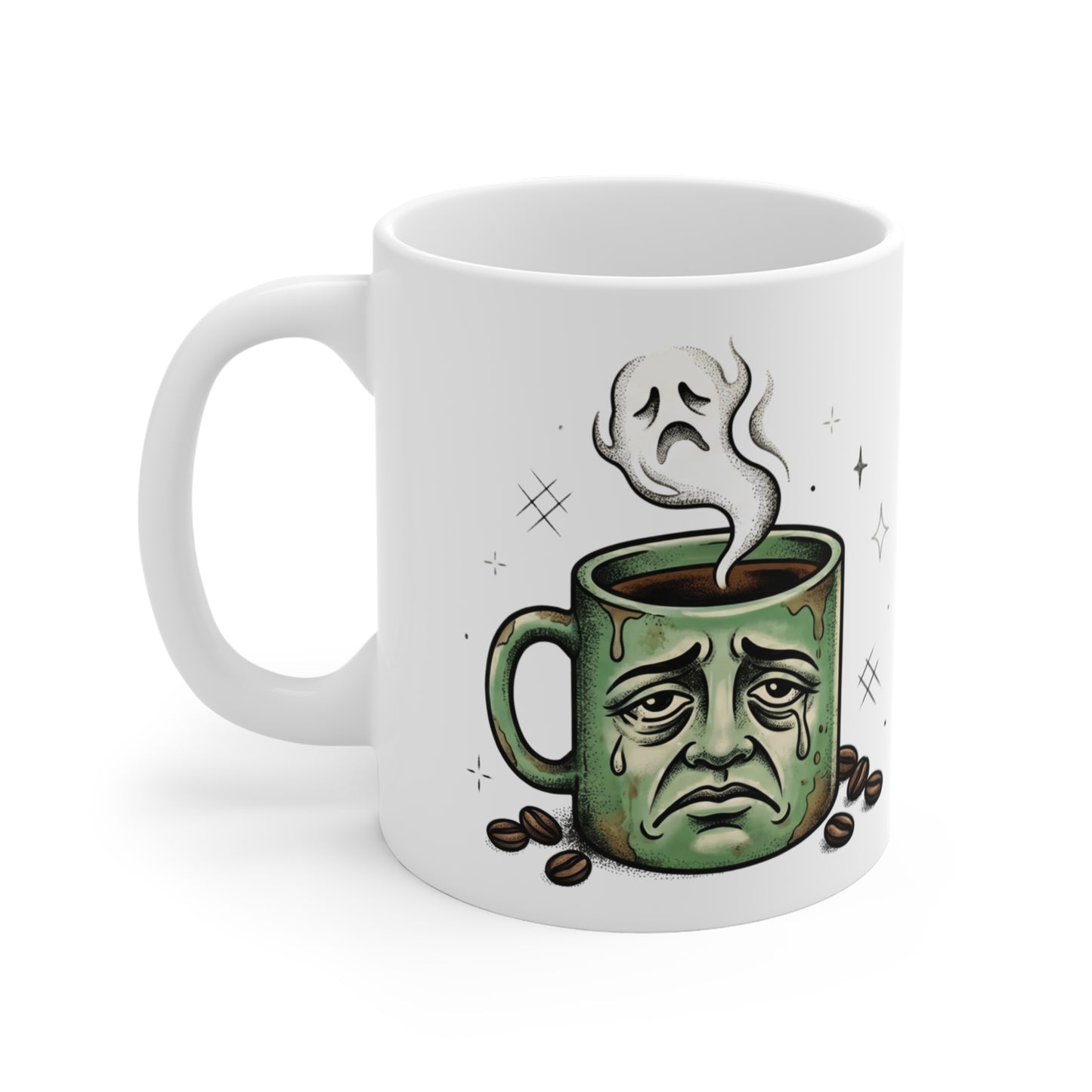 VOID - 11oz Coffee Mug — Sad Face Coffee Cup Illustration