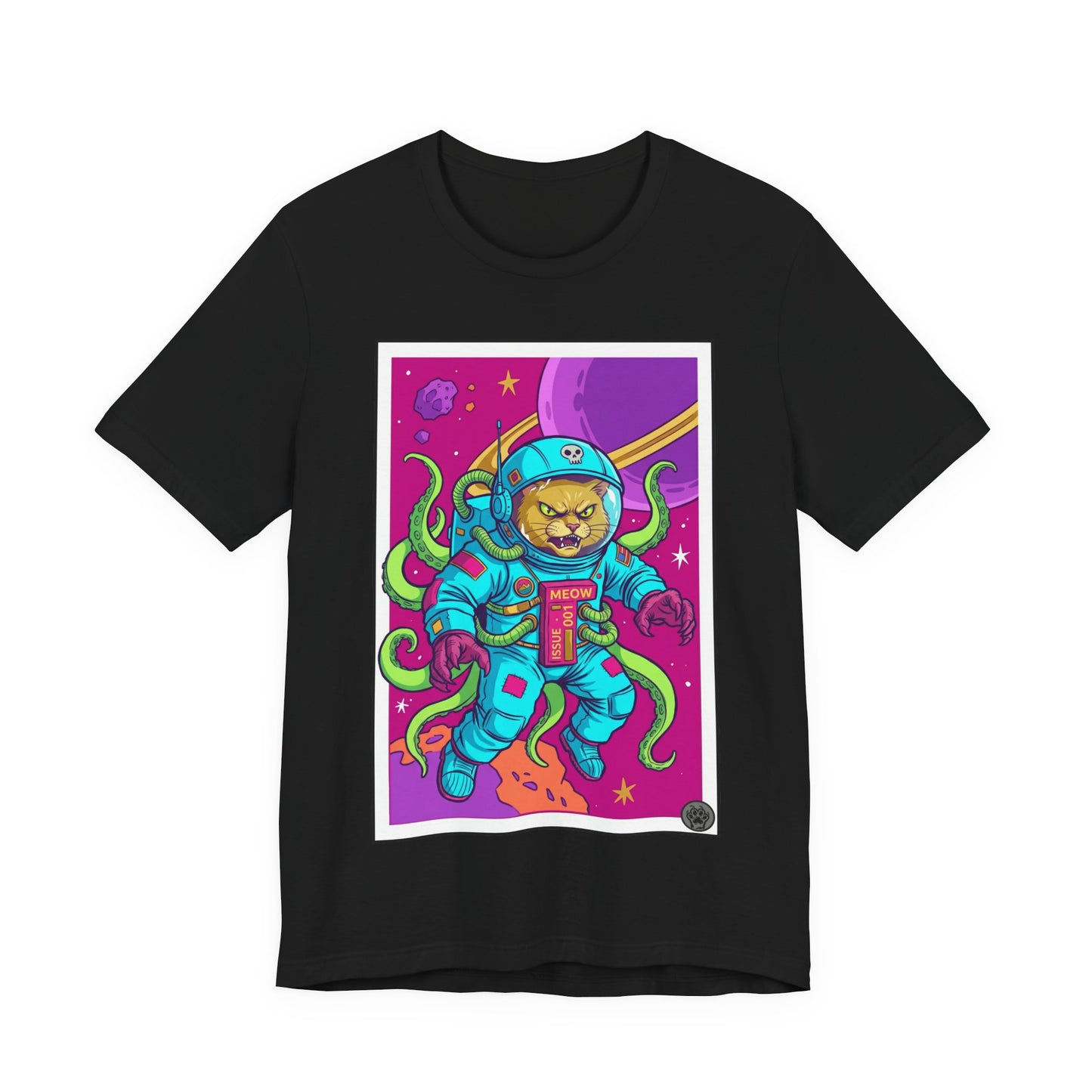 Alien Cat Astronaut In Space Graphic Tee — Retro Neon Space Cat T-Shirt