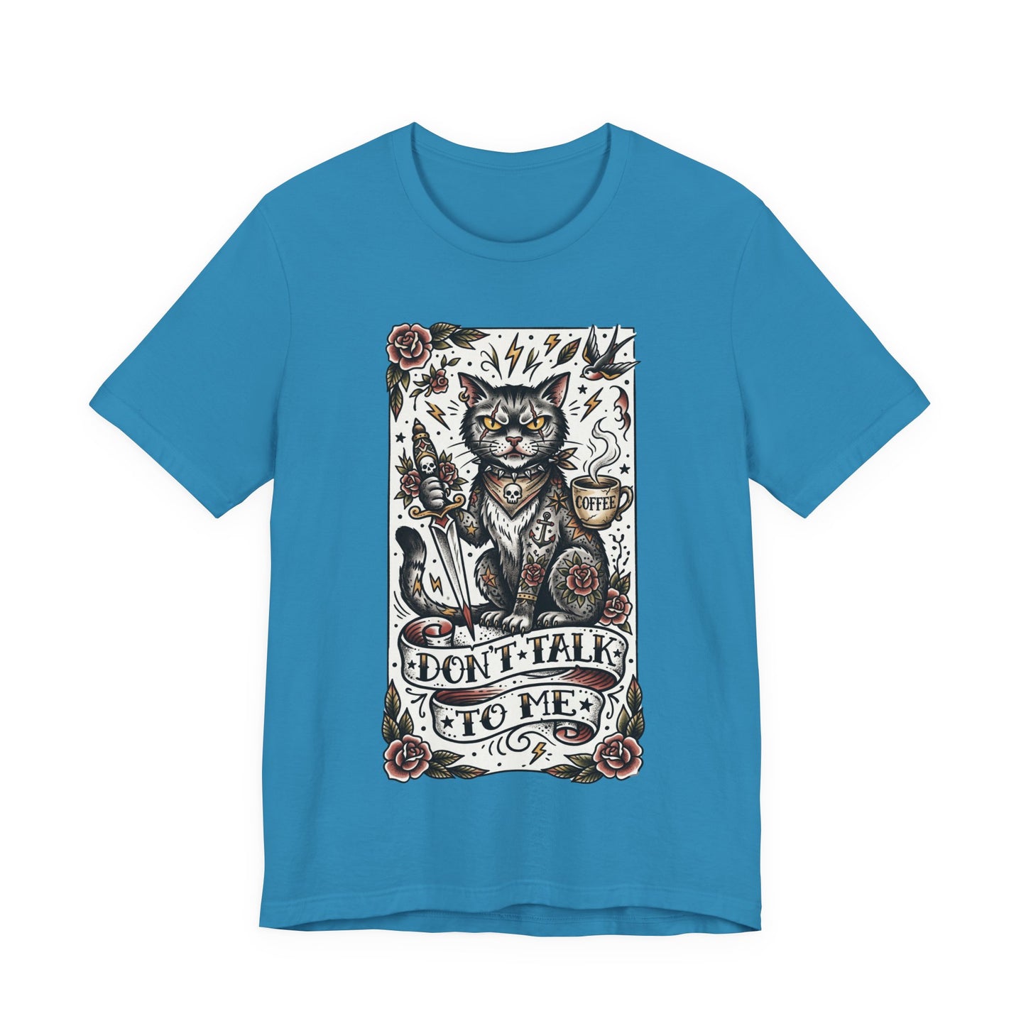 VOID - Don’t Talk to Me (Vertical) Cat T-Shirt — Gothic Tattoo Style Cat Graphic Tee