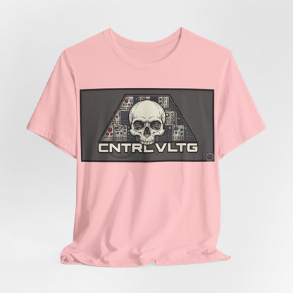 CV Control Voltage - TriBase Grey - Skull Modular Synth Analog Circuit 'CNTRL VLTG' Graphic Tee - Retro Tech Skull T-Shirt