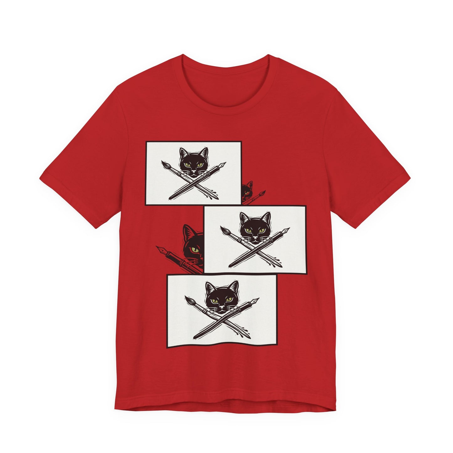 CreativeCat - Stack of 3 - Cat & Paintbrush and Pen Graphic Tee — Artist Cat Illustration T-Shirt