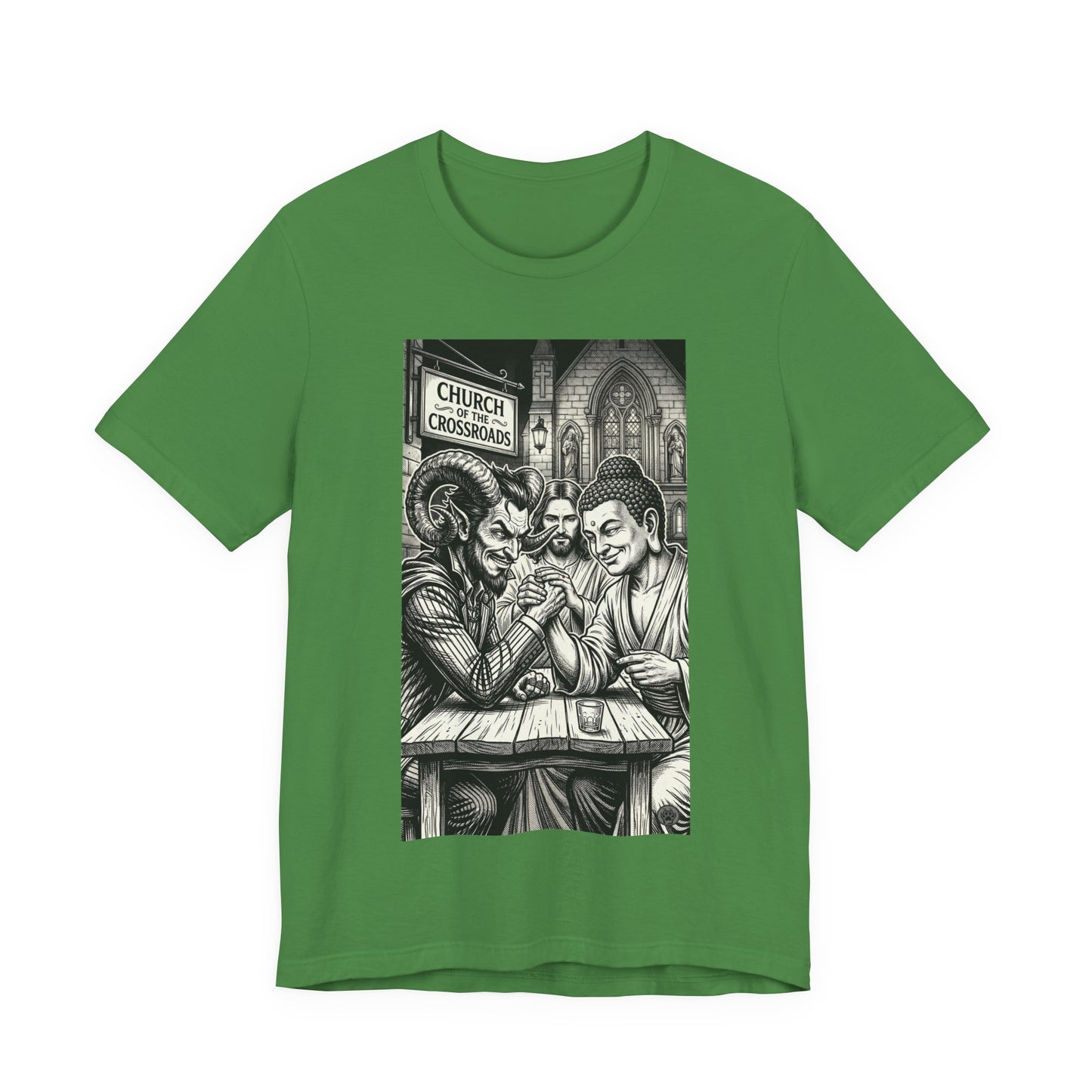 Crossroads T-Shirt — Religious Humor Satirical Arm Wrestling Graphic Tee