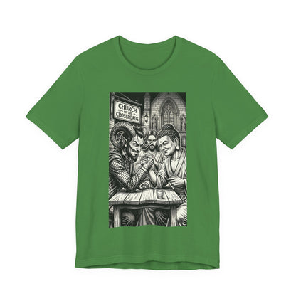 Crossroads T-Shirt — Religious Humor Satirical Arm Wrestling Graphic Tee