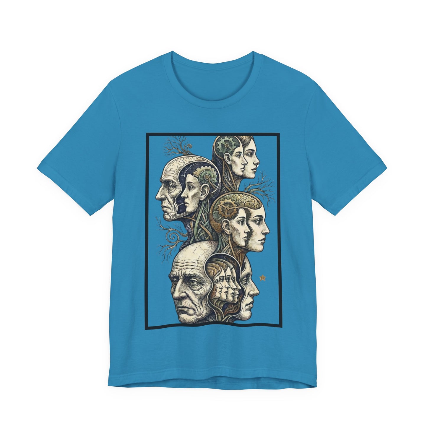 Family of Thought - Crop - Evolution of Minds T-Shirt — Surreal Human Faces Art Tee