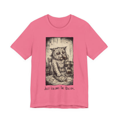 Scraps - Tired Cat Illustration Tee — "Just Living the Dream" Vintage Coffee Cat T-Shirt