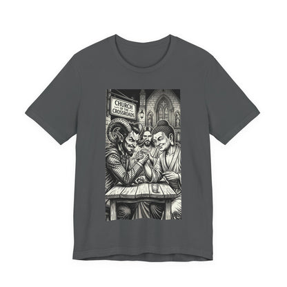 Crossroads T-Shirt — Religious Humor Satirical Arm Wrestling Graphic Tee
