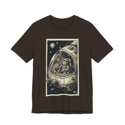 SpaceCat - To The Rescue! - Cat Astronaut in Rocket Capsule Graphic Tee – Vintage Style Space Pilot Illustration