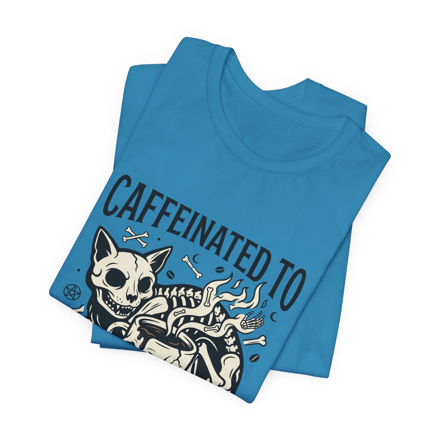 VOID - Caffeinated to the Grave Tee — Gothic Skull & Cat Coffee Shirt