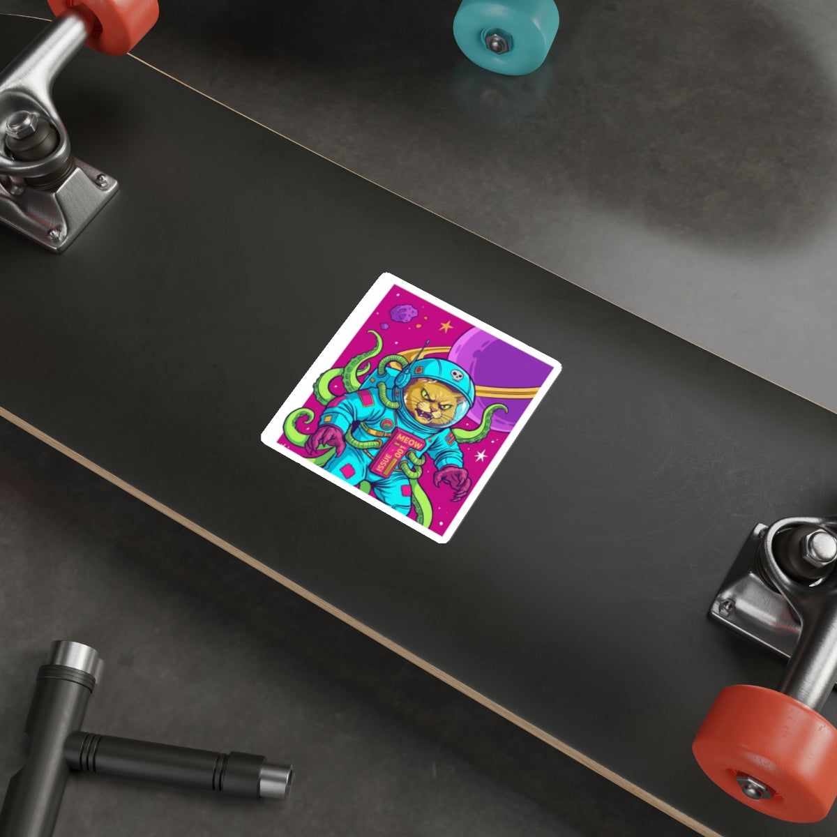 AlienCat Astronaut - Full Color Cat Die-Cut Sticker — Retro Space Kitty Design