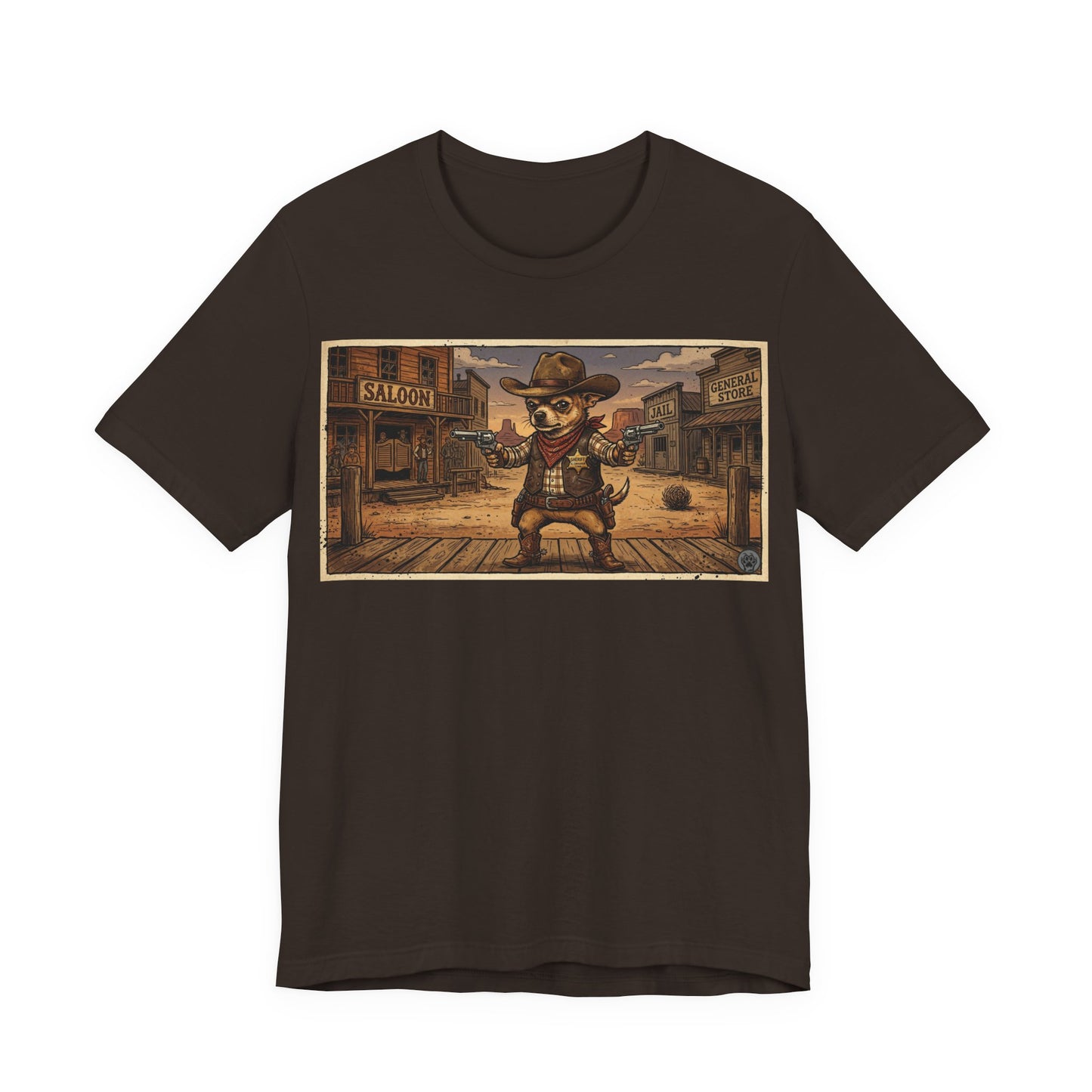 SheriffPaco - Horizontal - Western Cowboy Sheriff Chihuahua T-Shirt — Vintage Saloon Puppy Dog Graphic Tee