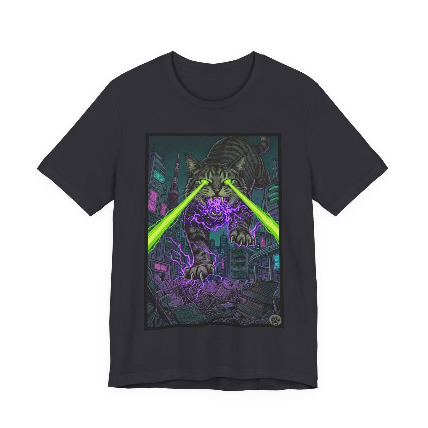 City Cat Attacks! - Multicolored Magic T‑Shirt — Neon Sci‑Fi Alley Graphic Tee