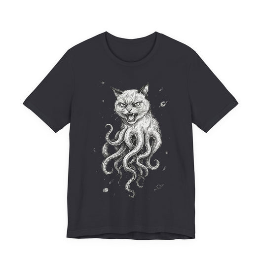 Alien Cat in Space - Cat-Octopus Graphic Tee — Cosmic Kitty Cthulhu Illustration T-Shirt
