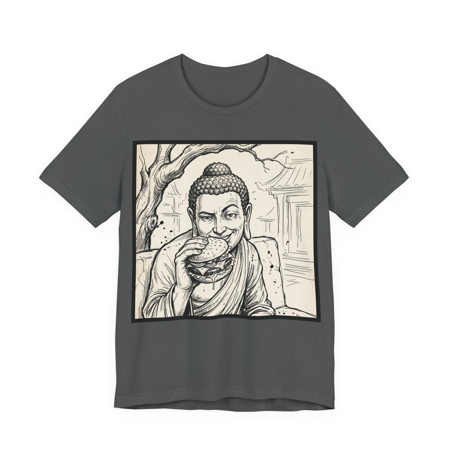BadBuddha - Cheeseburger (Crop) - Buddha Eating A Delicious Juicy Cheeseburger Funny T‑Shirt Zen Humor