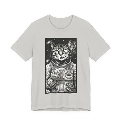 WinkyCat - The Astronaut (Giving Snarky Gesture) Cat Tee — Retro Space Cat Graphic T-Shirt