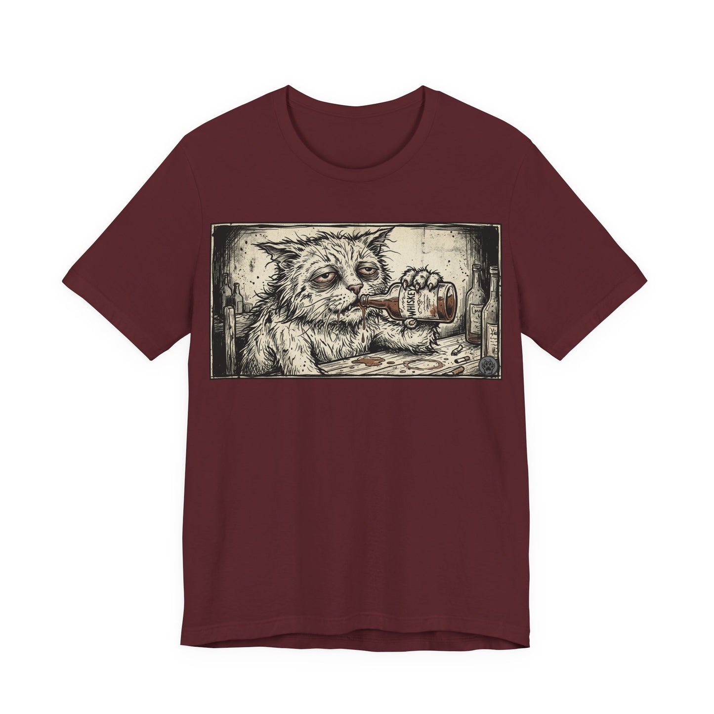 Scraps "Bad Day" - Cat Drinking Whiskey Graphic Tee — Vintage Drunk Depressed Cat T-Shirt