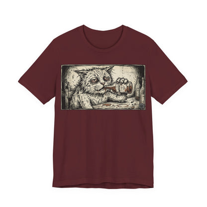 Scraps "Bad Day" - Cat Drinking Whiskey Graphic Tee — Vintage Drunk Depressed Cat T-Shirt