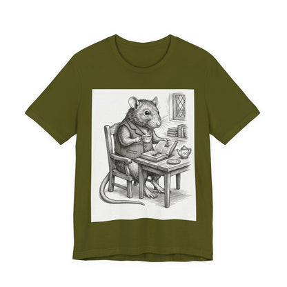 Ratney - "Cup of Tea & A Good Book" - Rodent Scholar T‑Shirt — Vintage Style Illustration of a Reading Rat with Tea