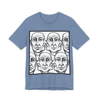 HotGossip - Version 2 - Monochrome Repeating Faces Tee – Abstract Expressionist Portrait T-Shirt
