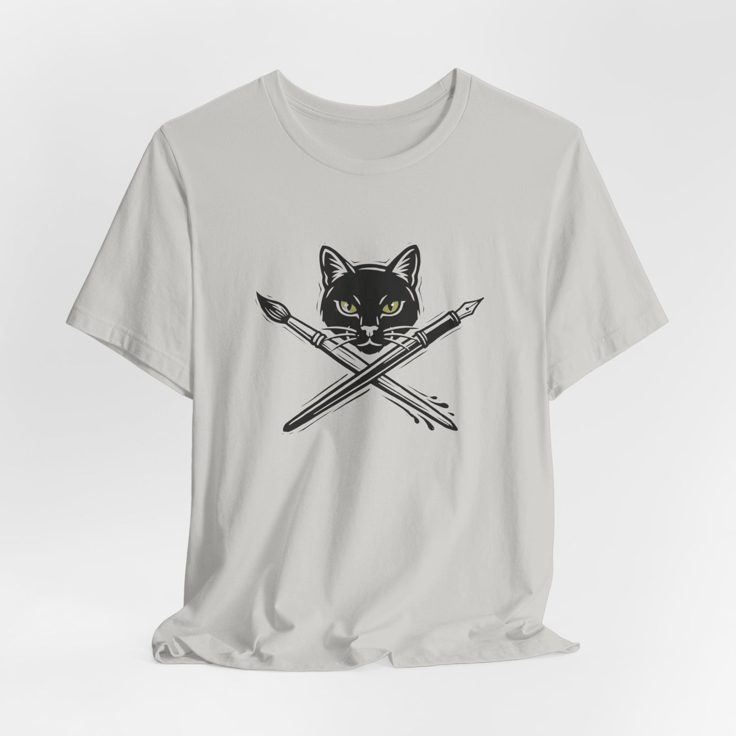 Creative Cat Version 2 - Artist Cat T-Shirt — Black Cat with Crossed Paintbrushes Graphic Tee