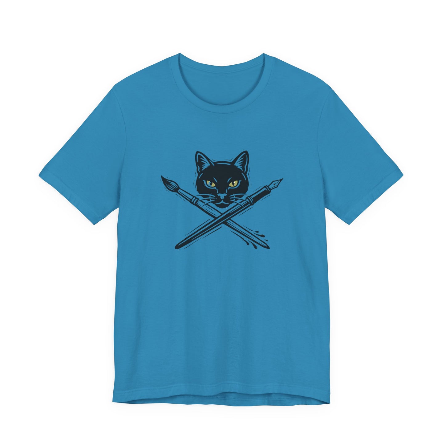 Creative Cat Version 2 - Artist Cat T-Shirt — Black Cat with Crossed Paintbrushes Graphic Tee