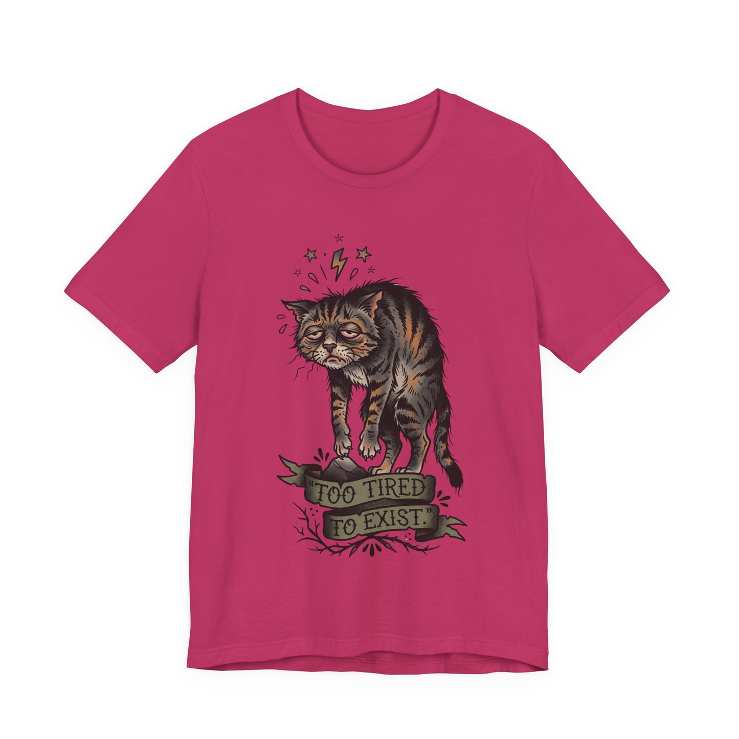 VOID - Too Tired to Exist Cat T‑Shirt — Funny Goth Sleepy Cat Tee